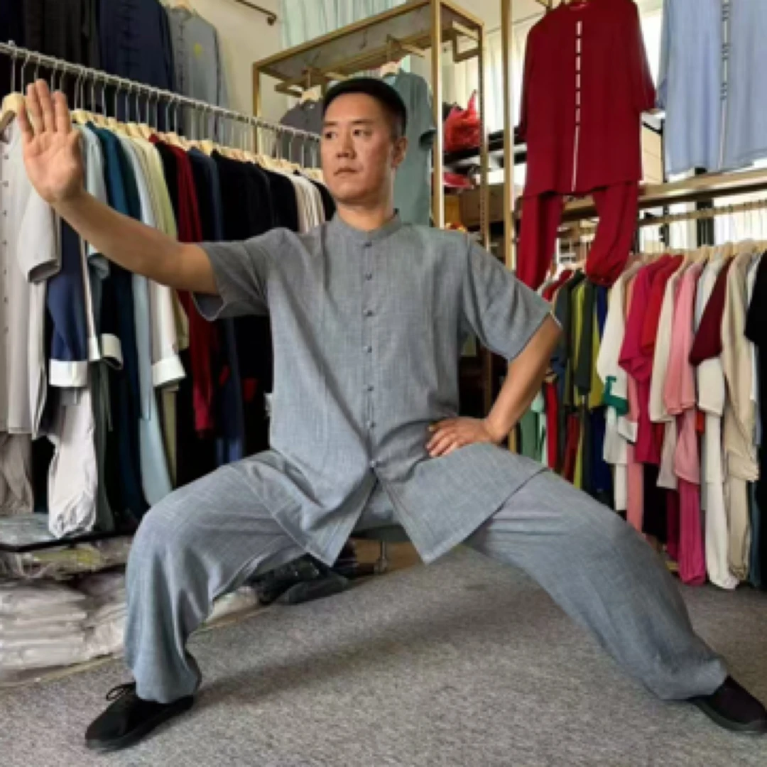 陈家沟真丝提花太极服表演服薄款中式中国风夏季休闲禅修