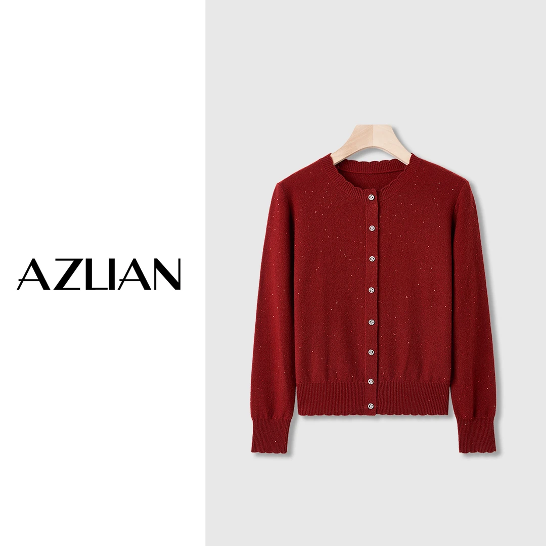 【悦悦定制】亮钻波浪边羊毛衫长袖圆领亮片针织开衫 PX-1848