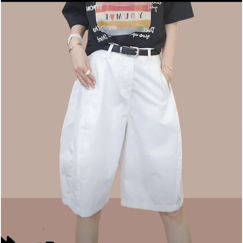 季尾青仓2025夏季纯色时尚休闲款五分花苞百搭女士裤3085(送腰带)