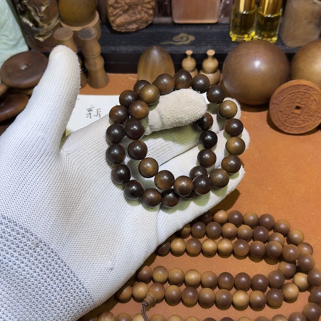 习***好檀香木百年老山檀1.2×54颗黑横沉手持款