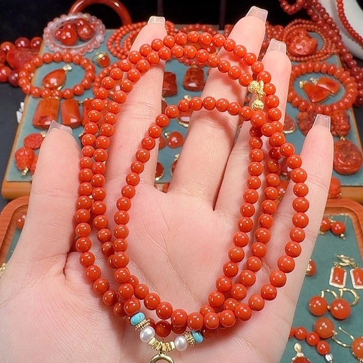 南红玛瑙未镶嵌4.8毛衣链70长