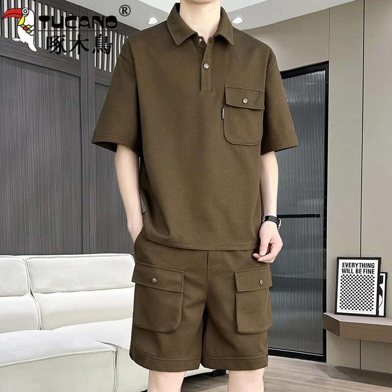 TUCANO/啄木鳥男士夏季套装潮流帅气宽松短袖衬衫两件套潮牌穿搭