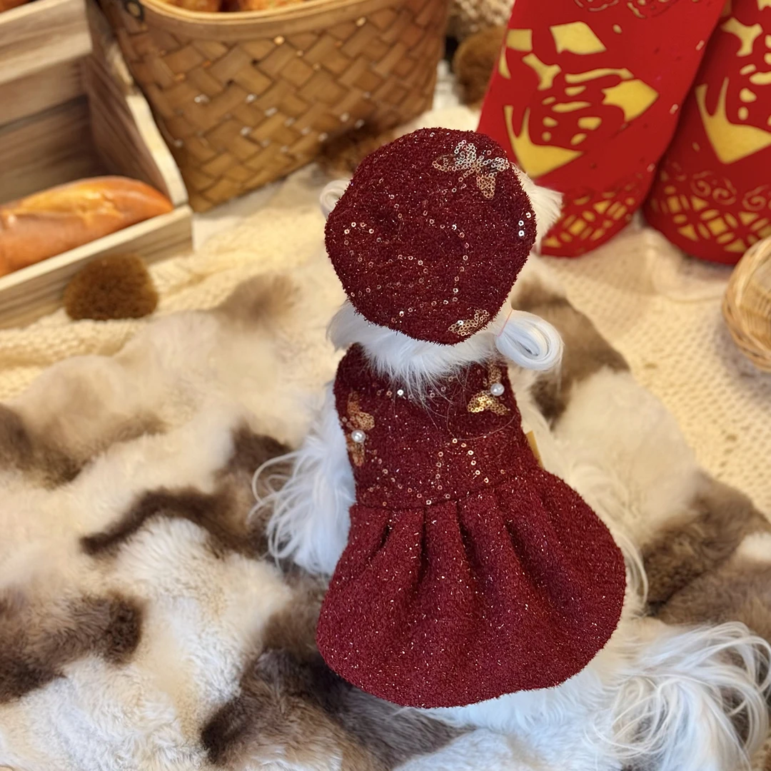 【璀璨星光】过年小狗酒红色亮片针织裙有里衬喜庆裙新年拜年装