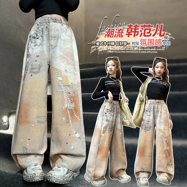 网红大爆款数码3印花 割花工艺裤子2025年炸街牛仔裤