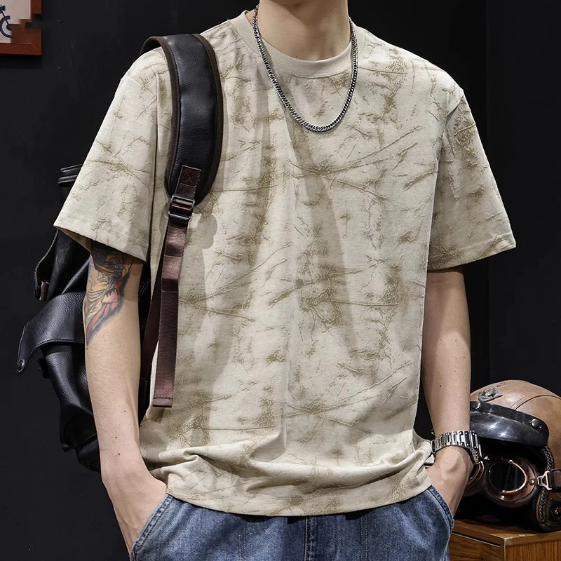 LEIGHZ/雷茨满印短袖t恤男士大码夏季新款美式复古潮牌体恤百搭