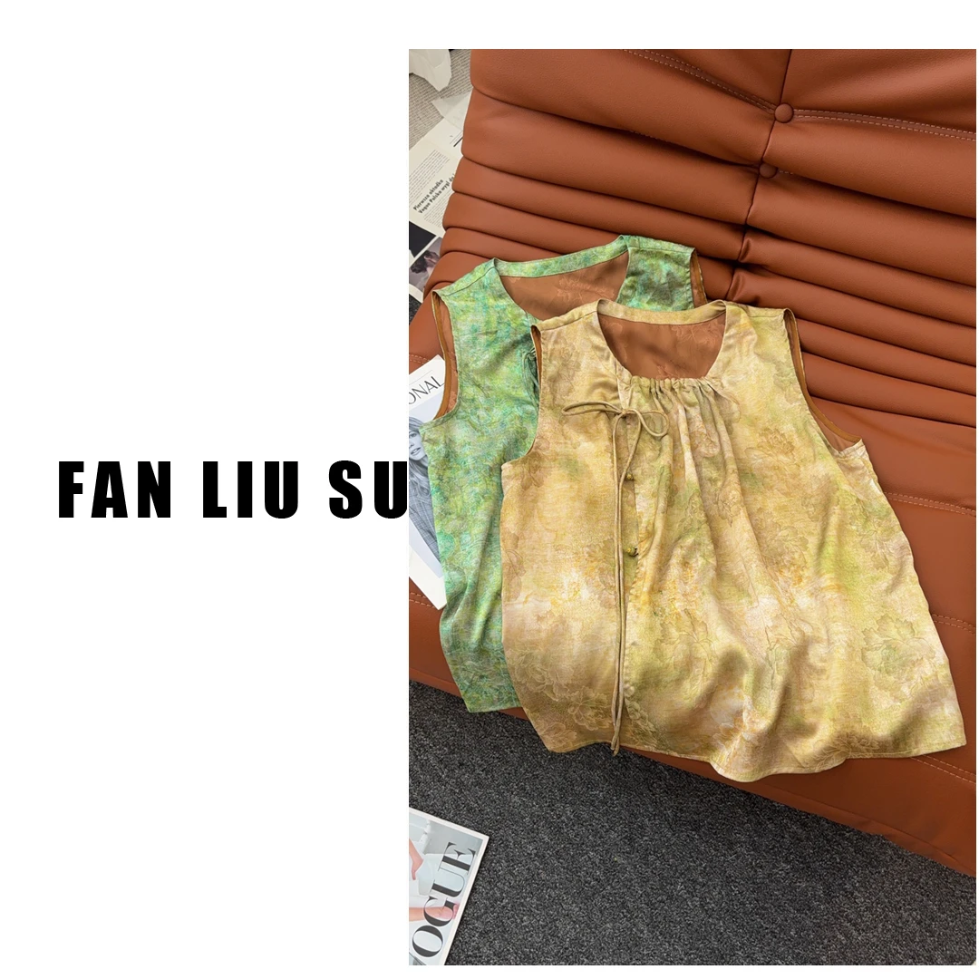 新中式国风复古无袖马夹上衣盘扣圆领小衫2025新款女士夏季