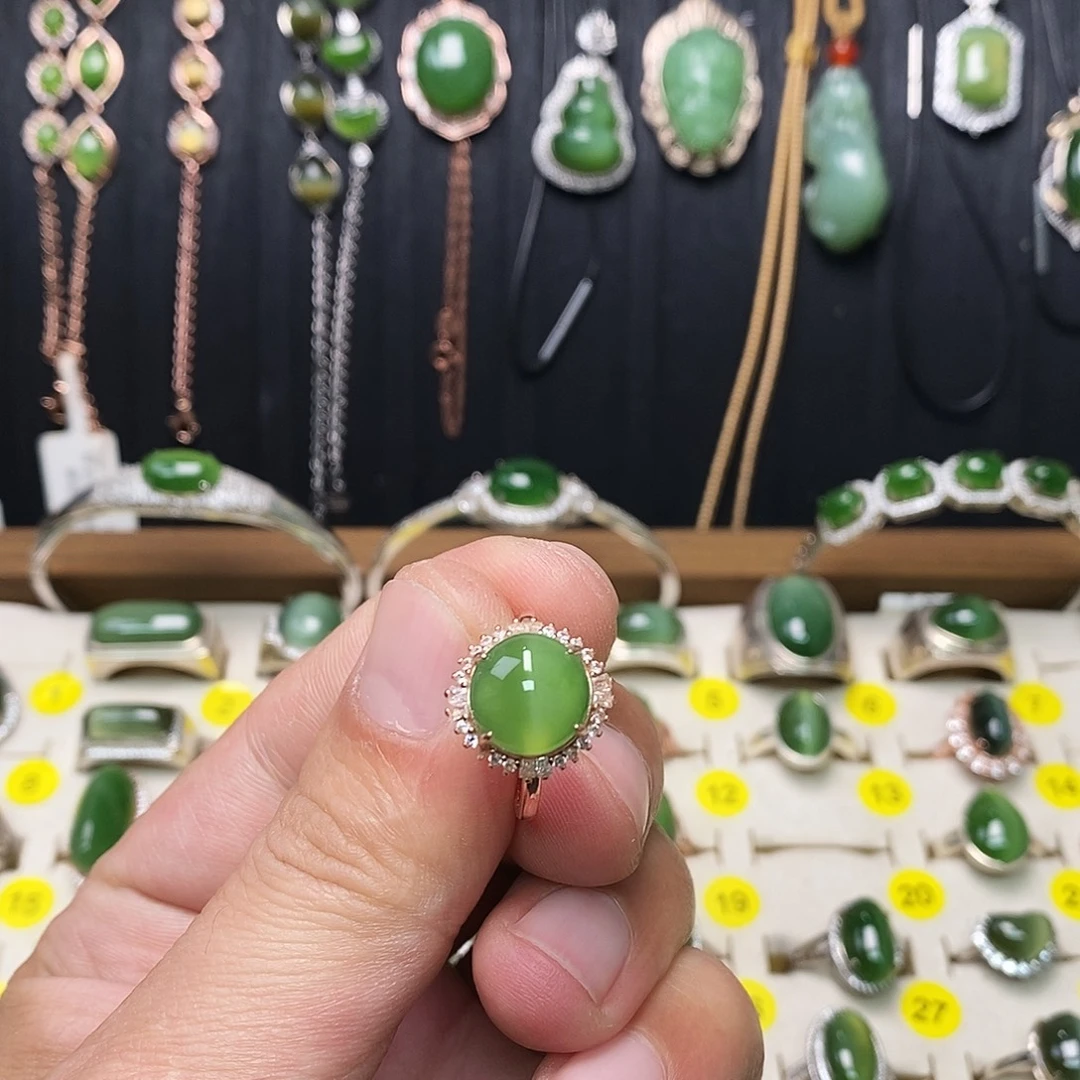 和田玉（碧玉）银S925镶嵌戒指