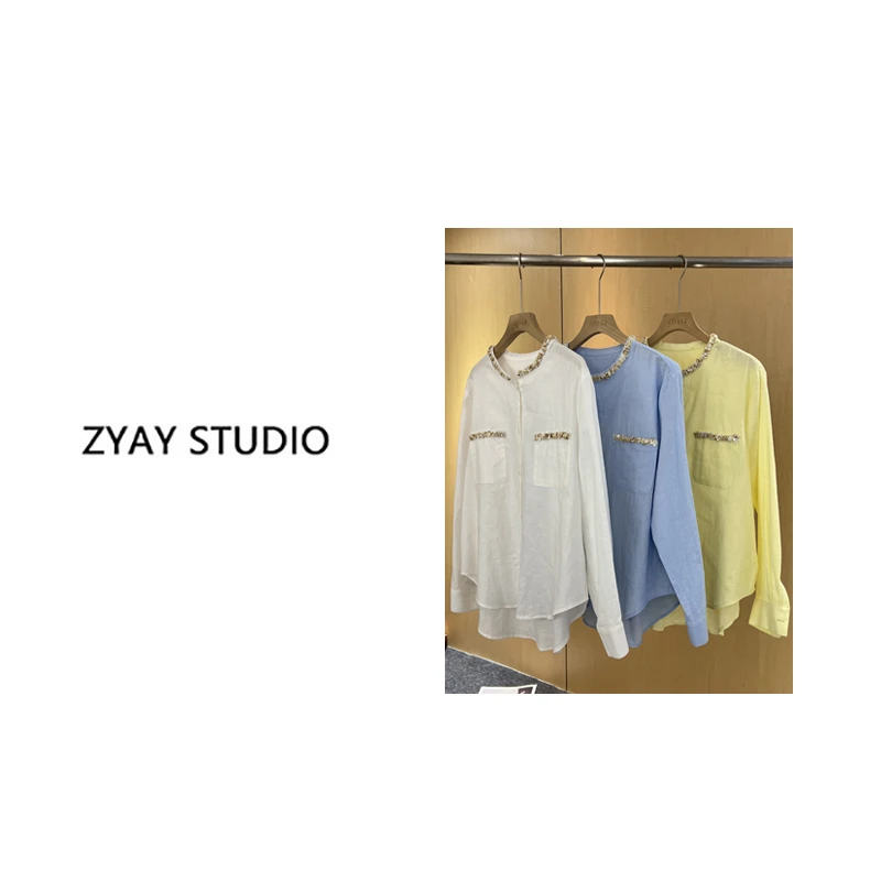 【ZYAY STUDIO】重工烫钻衬衫长袖衬衣上衣2025夏季女款