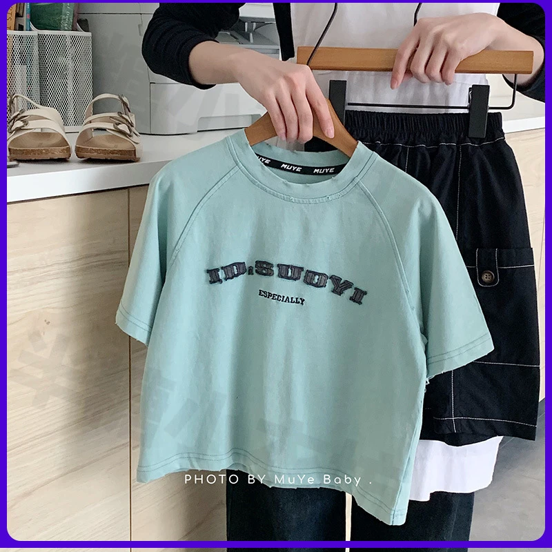 儿童夏季短袖2025新款重工纯棉童装服饰男童韩版百搭t恤宝宝上衣