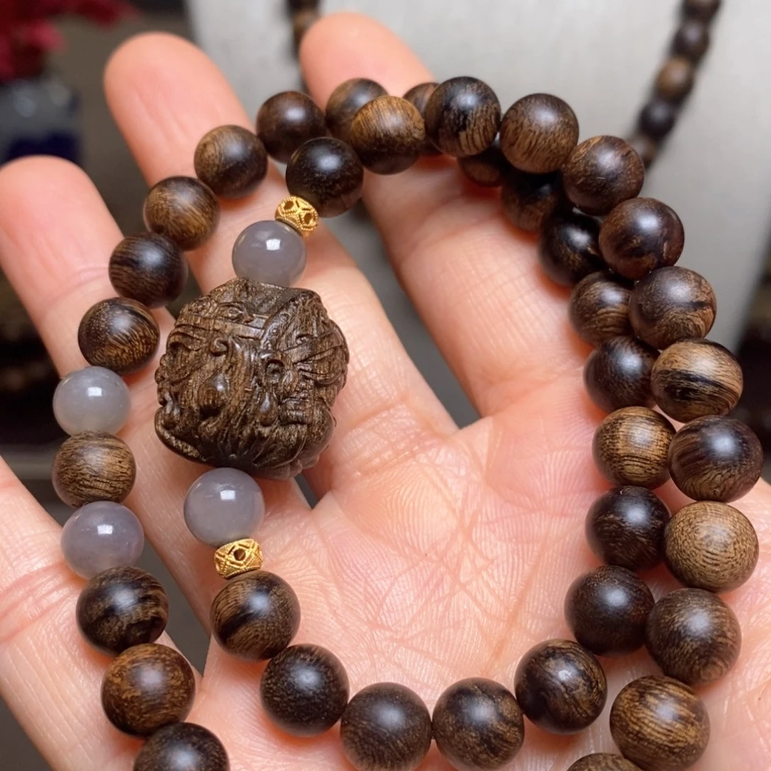 沉香手串越南芽庄黄棋楠瘤疤08➕扎基沉香木雕设计