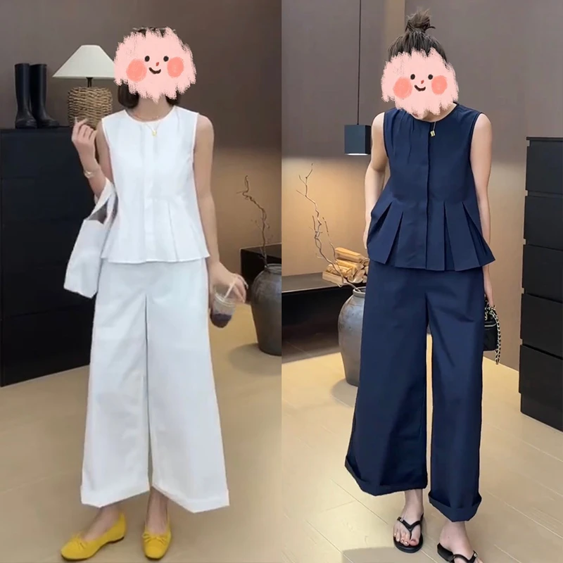 2025夏季新款时尚无袖背心宽松休闲直筒裤套装洋气气质减龄两件套
