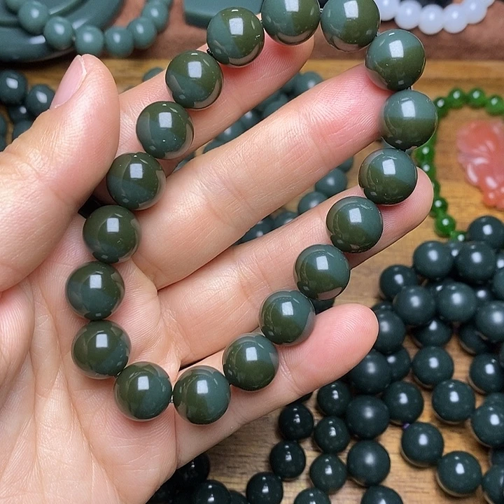 和田玉（青玉）未镶嵌手串和田玉青海格尔木者蓝半盆货头