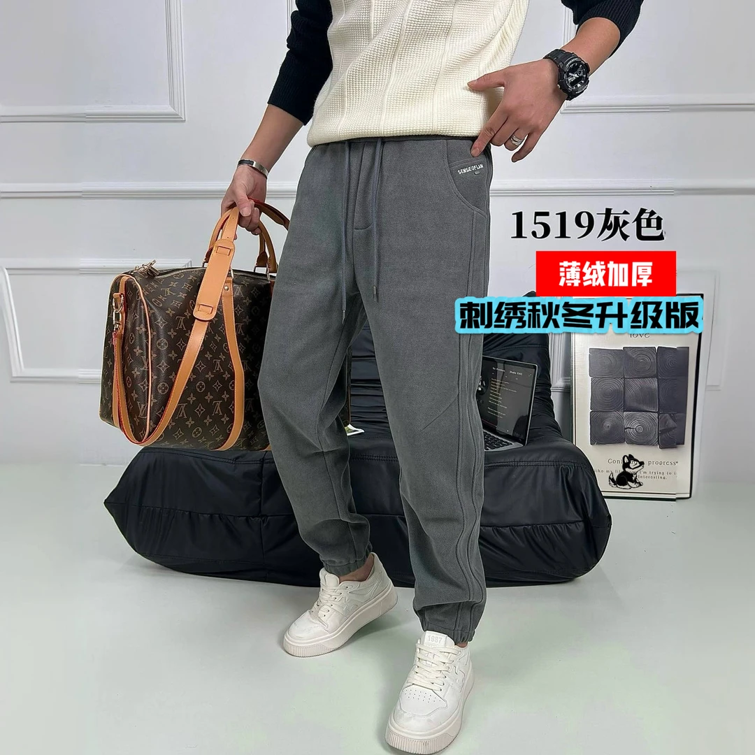 名典狼族新潮】刺绣加绒束脚灯芯绒休闲裤男秋冬新款2025深圳百搭