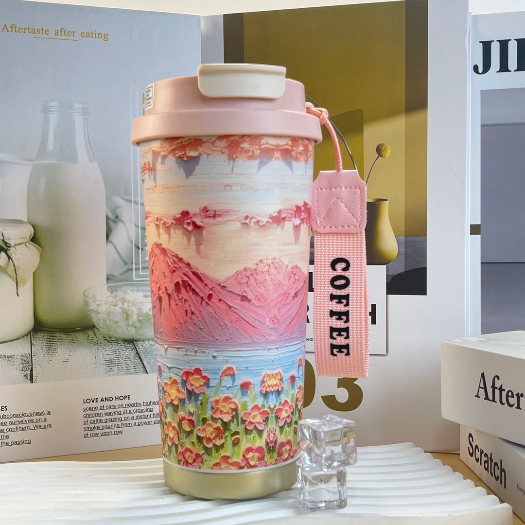 简约情侣三色咖啡杯316内胆双饮杯带盖保温保冰便携咖啡杯防摔