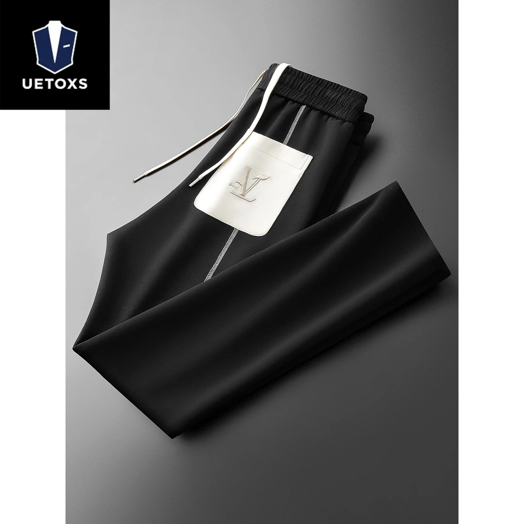 秋冬高端时尚撞色明辑线运动裤子男士潮牌直筒卫裤男款轻奢休闲裤