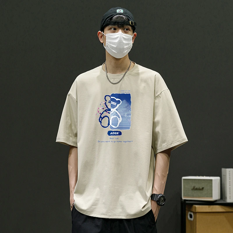 SOBEMS/索贝诗ins男短袖夏季大码休闲美式T恤圆领印花半袖