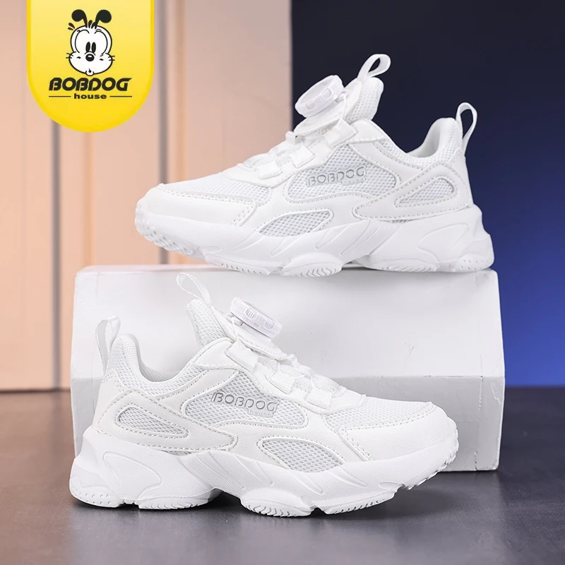 巴布豆秋季新款儿童轻便减震小白鞋中大童网面透气软底耐磨运动鞋