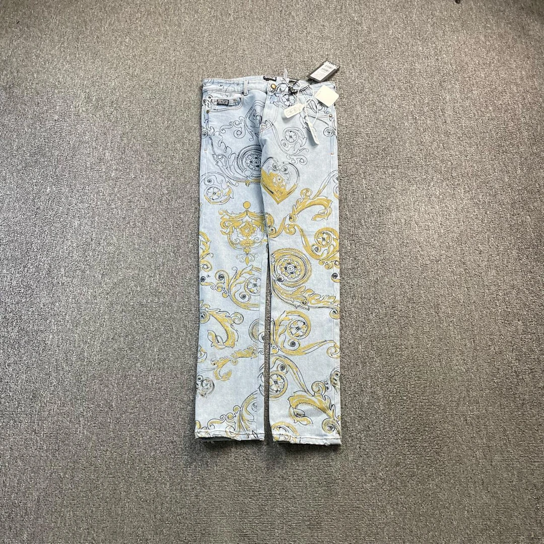 99新 VERSACE/范思哲 （ll）花卉牛仔长裤