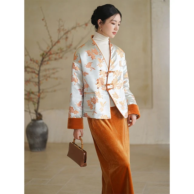 初蝉衣事新中式棉服套装冬季国风奢华显贵撞色丝绒夹棉上衣外套女