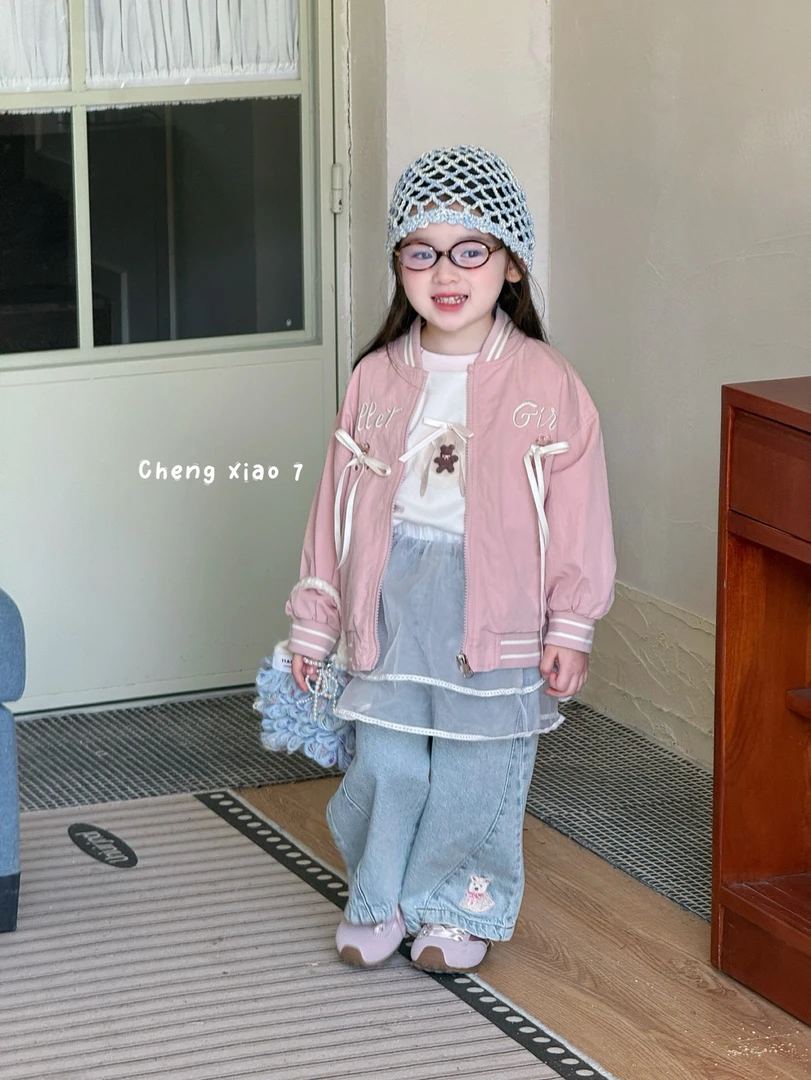 橙小七2025秋季新款童装韩版女童小童拼接外套打底衫宽松牛仔裤潮