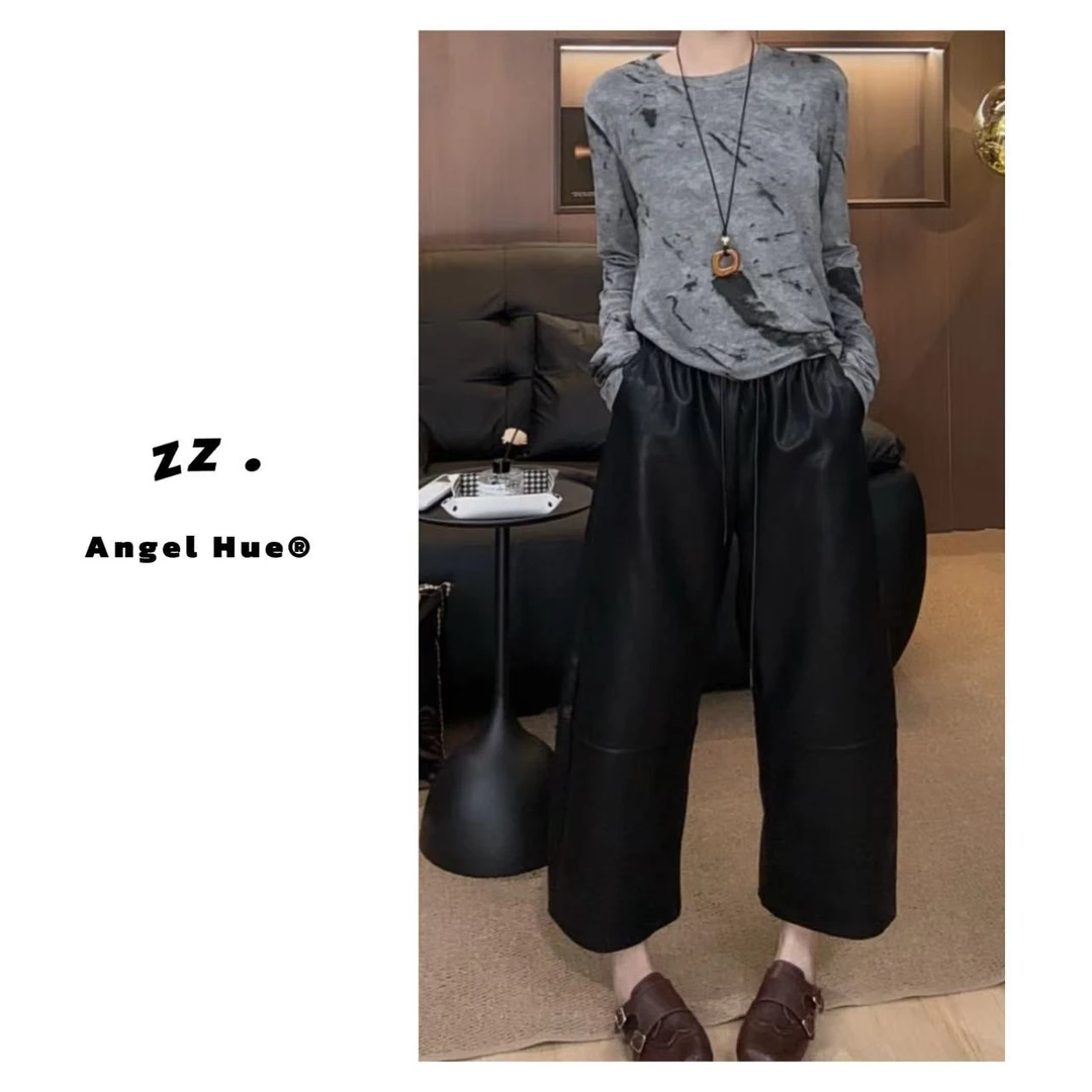 zz ·松紧百搭显瘦抽绳九分裤女松弛感宽松阔腿休闲裤4008