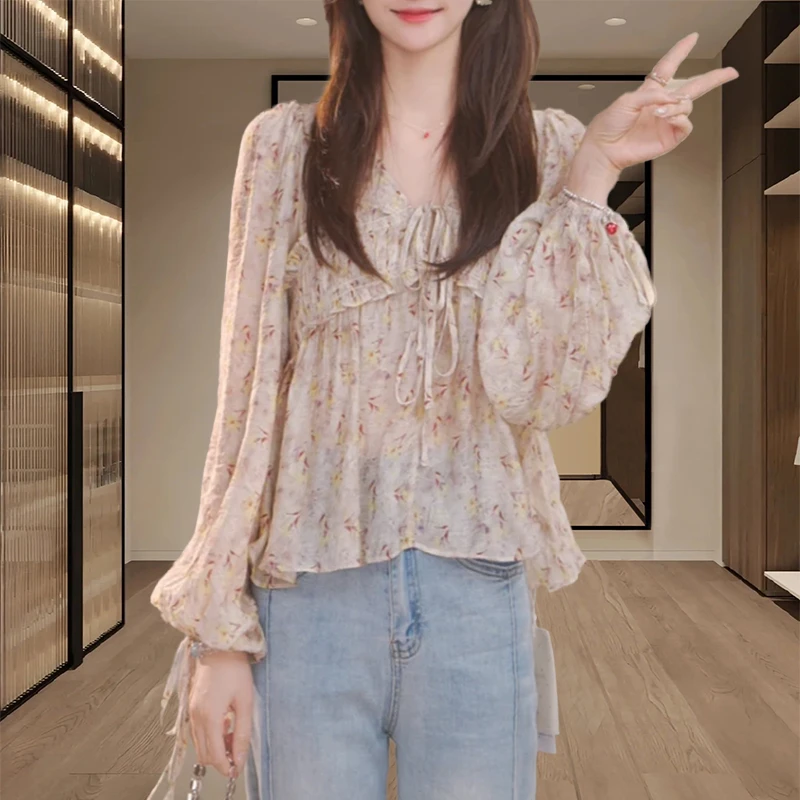 法式碎花长袖雪纺衬衫女2025秋季新款高级感别致减龄气质漂亮上衣