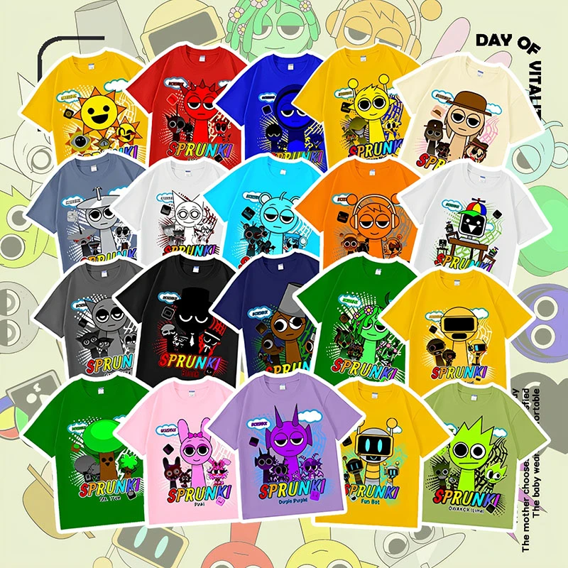 节奏盒子角色集合儿童T恤舒适透气纯棉短袖夏季男女童卡通上衣