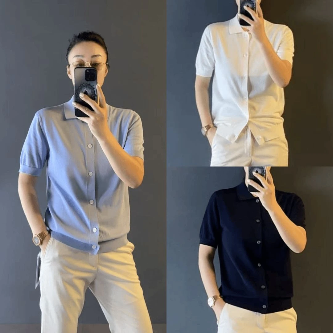 秋季新款翻领薄款天丝短袖针织衫男士轻奢商务休闲Polo开衫简纯色