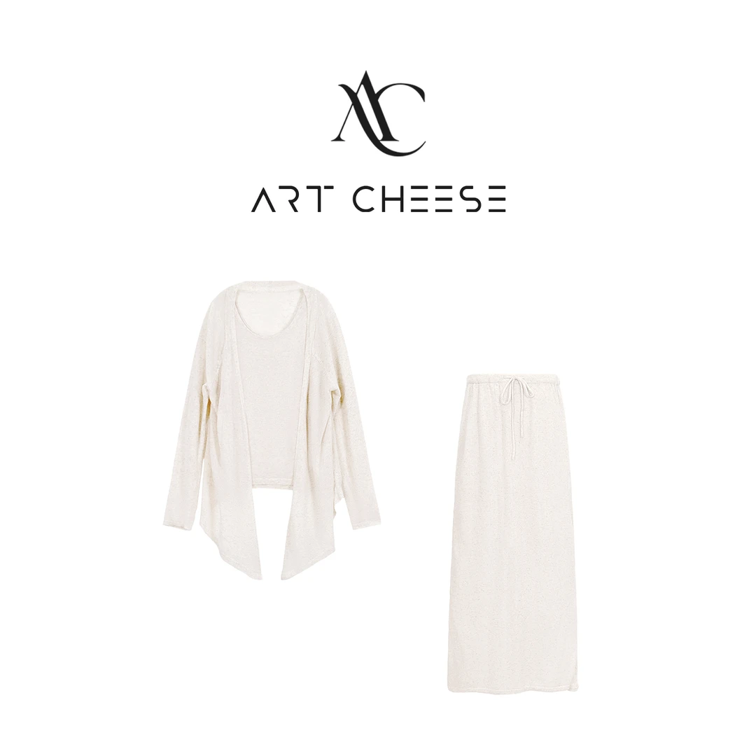 【芝士Cheese】清透入夏 夏季百搭通勤时尚设计开衫+背心+松紧半裙