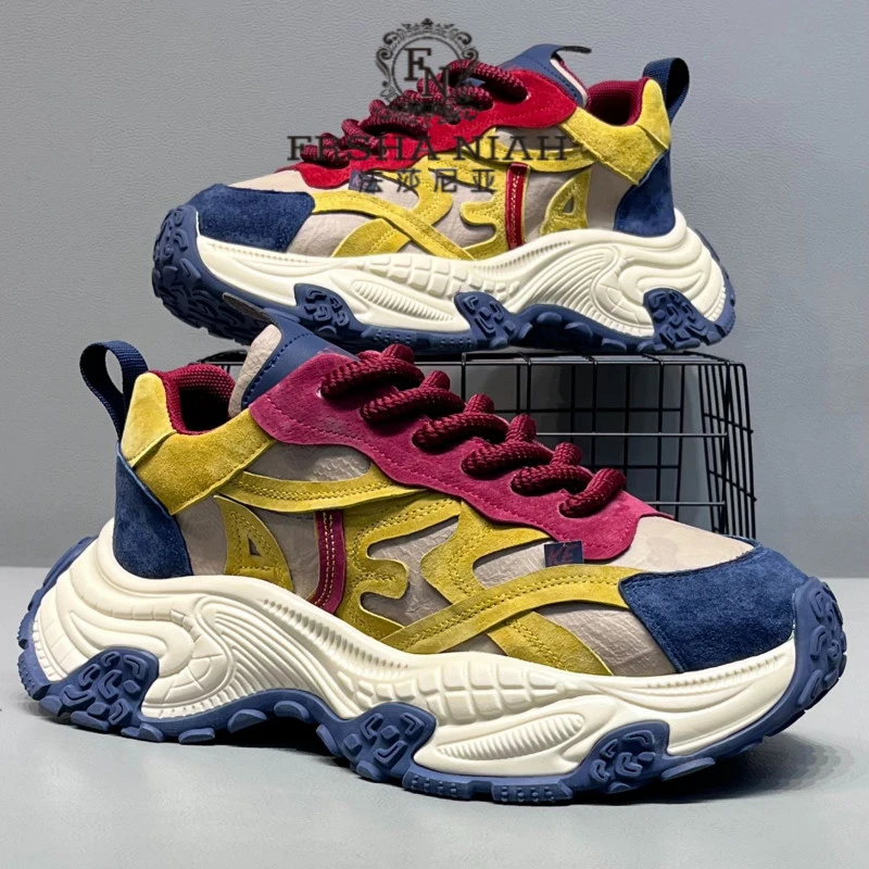 法莎尼亚欧洲站老爹鞋秋季新款潮流时尚厚底增高拼色休闲潮男鞋