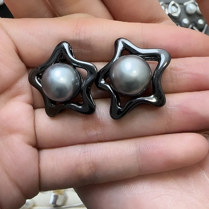 银S925镶嵌海水珍珠耳饰