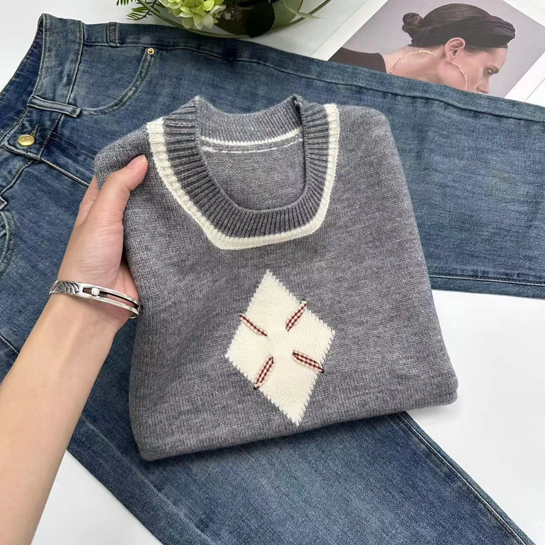 飞飞家 菱形拼色秋季马甲针织衫Y5173灰