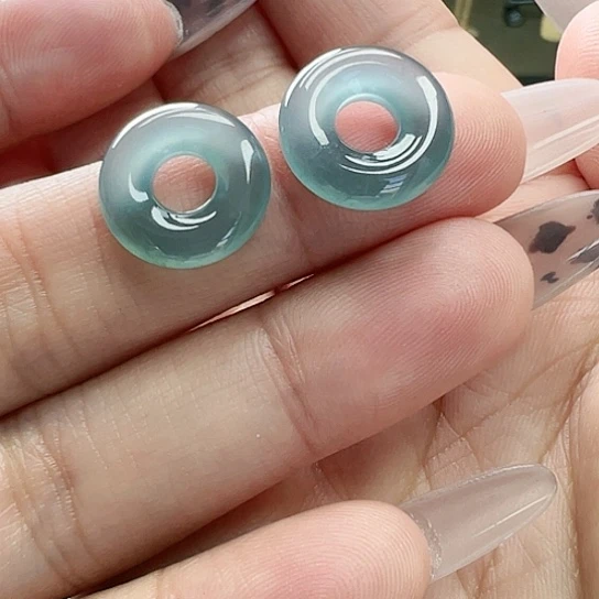 翡翠耳饰未镶嵌天然缅甸A货翡翠