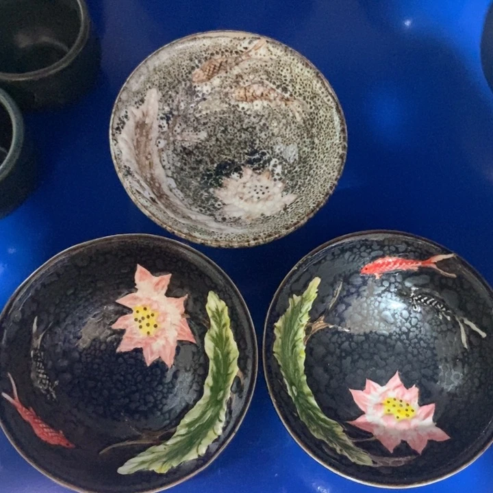 瓷片陶瓷品钧瓷立体茶碗三个