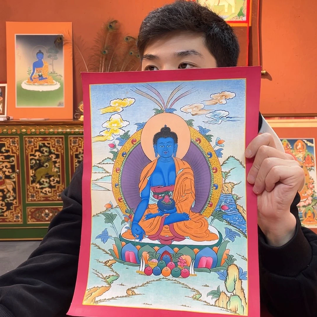 装裱画25×35纯手绘彩绘药师