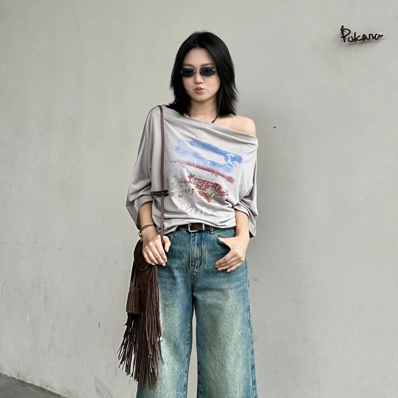 IM SO FANCY斜肩百搭短袖T D387