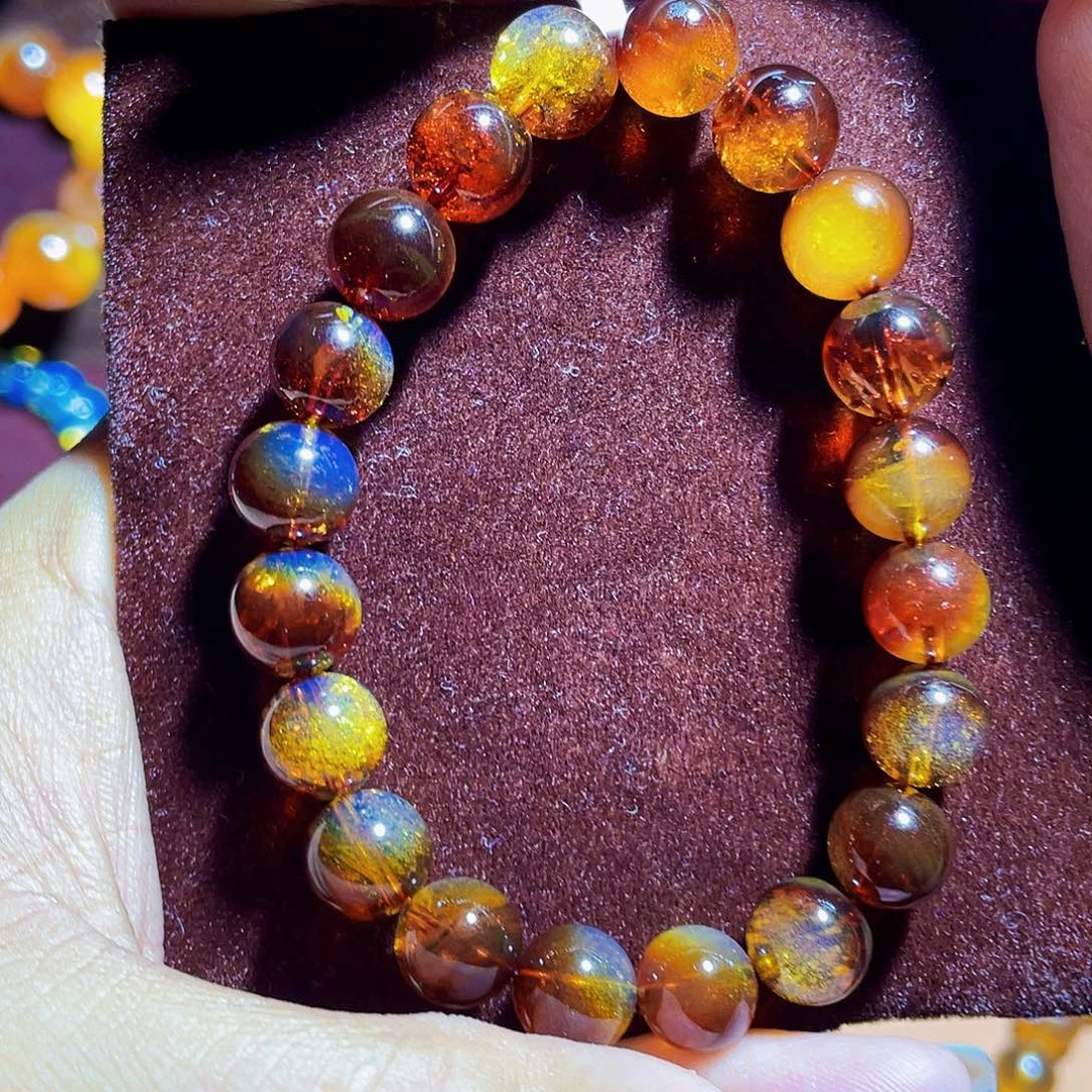 蓝珀裸石未镶嵌红蓝金沙9加