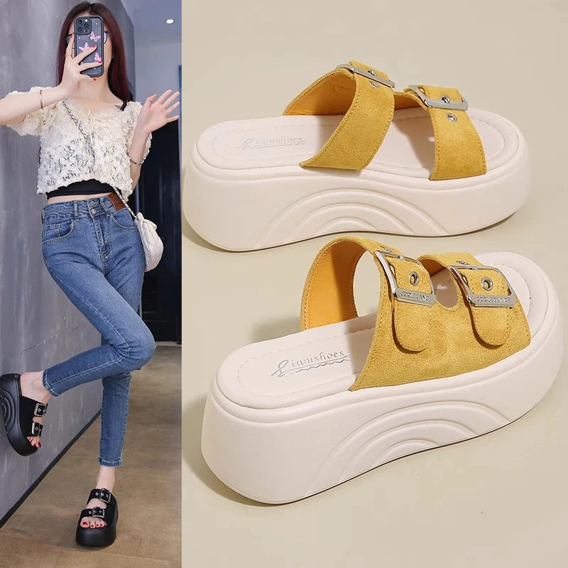 网红拖鞋女7cm厚底增高夏外穿2025新款百搭小码聚氨酯轻质底凉拖