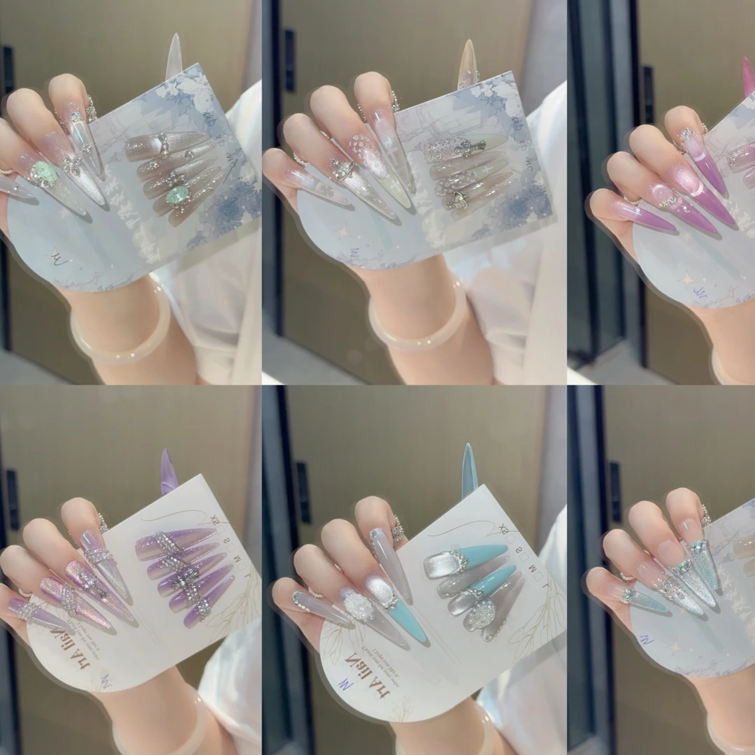纯手工穿戴甲 手绘雕花微瑕 长款美甲 孤品直播间过款