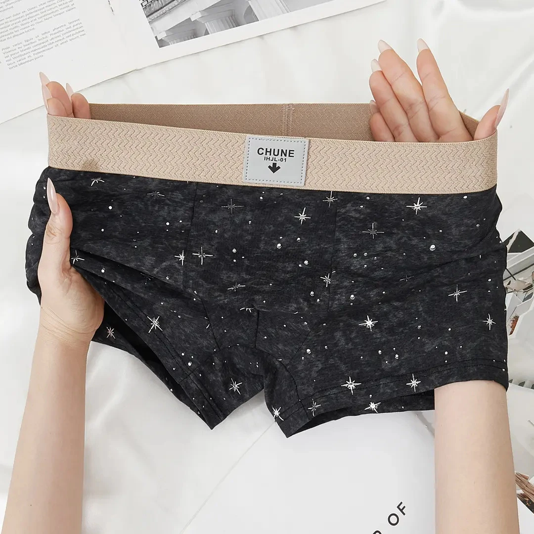 内裤时尚中腰青年棉质星空裤衩平角裤运动舒适透气个性新款男士男