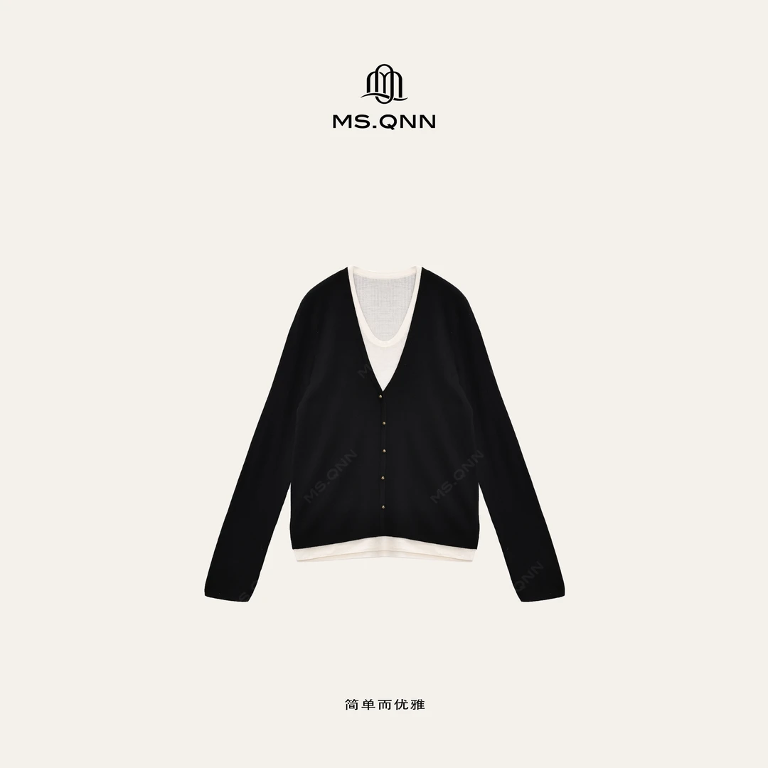 Ms.Qnn“优雅比例”新澳细支100精纺羊毛假两件针织衫 37T2201 Q姐