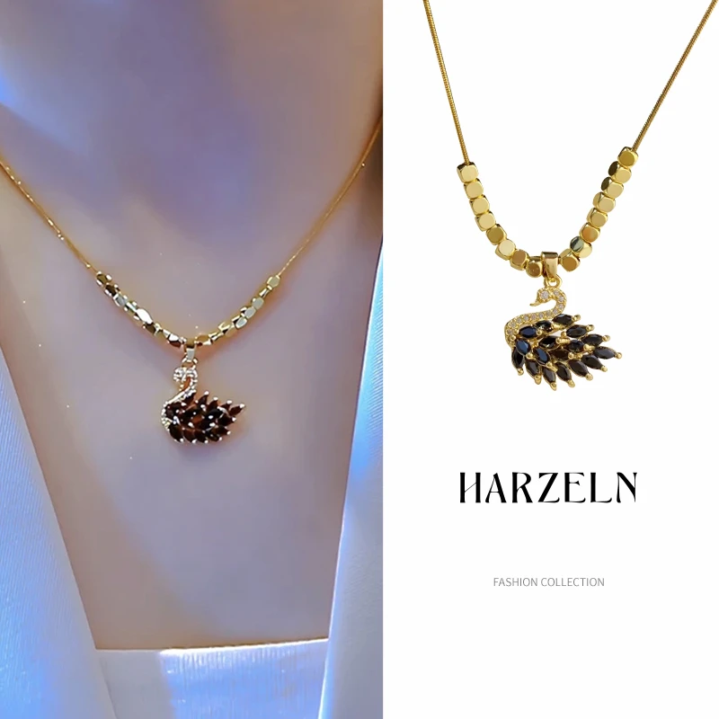 HARZELN法式立体黑色天鹅颈链饰品气质个性轻奢简约首饰坠链