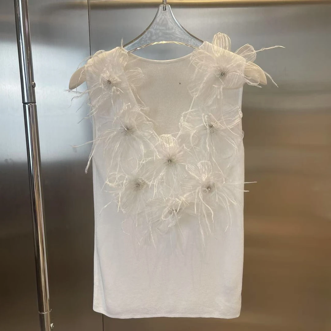 【BG原创轻奢】2025春季新款设计感立体装饰花朵吊带背心