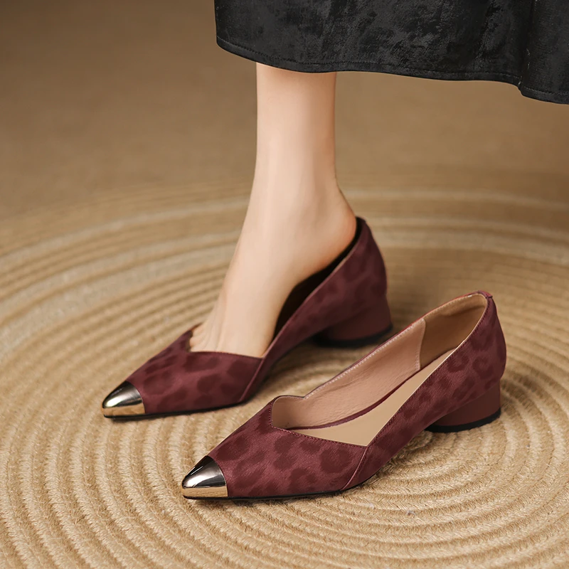 3CM小众时尚设计浅口小皮鞋2025春季新款尖头粗跟一脚蹬百搭单鞋