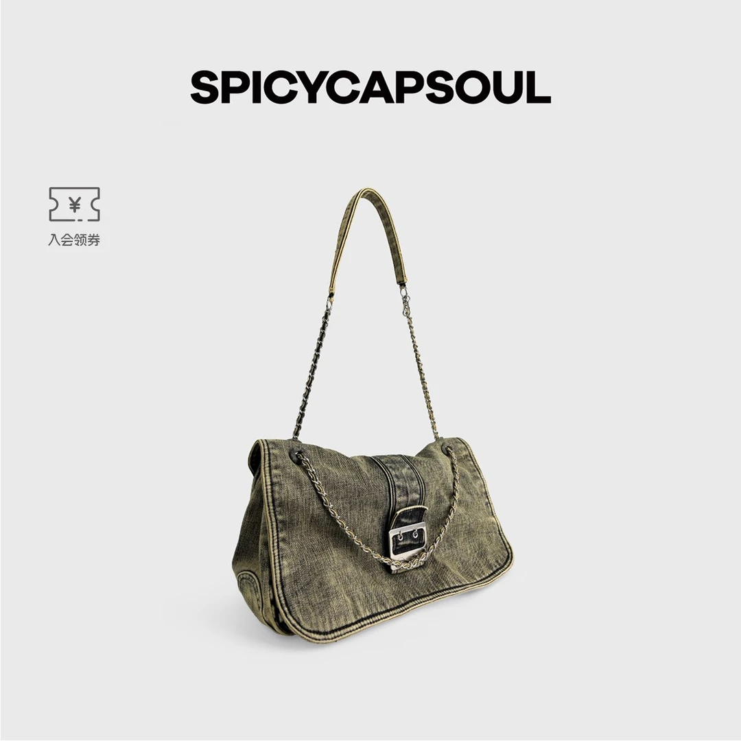 【厚牛仔】SpicyCapSoul原创定制怀旧水洗做旧牛仔流浪包