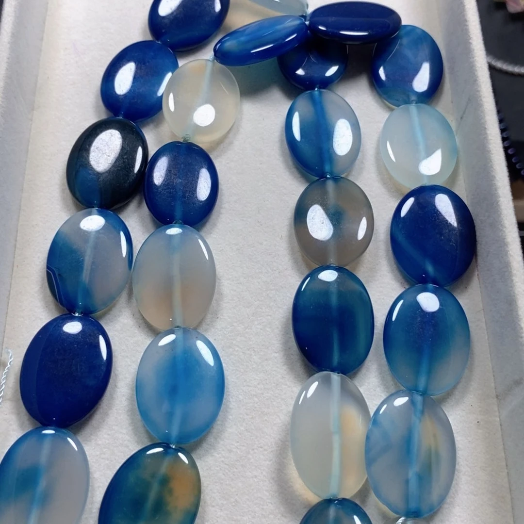 玛瑙/玉髓合金珠宝半成品蓝玛瑙片片一条卡22×6mm