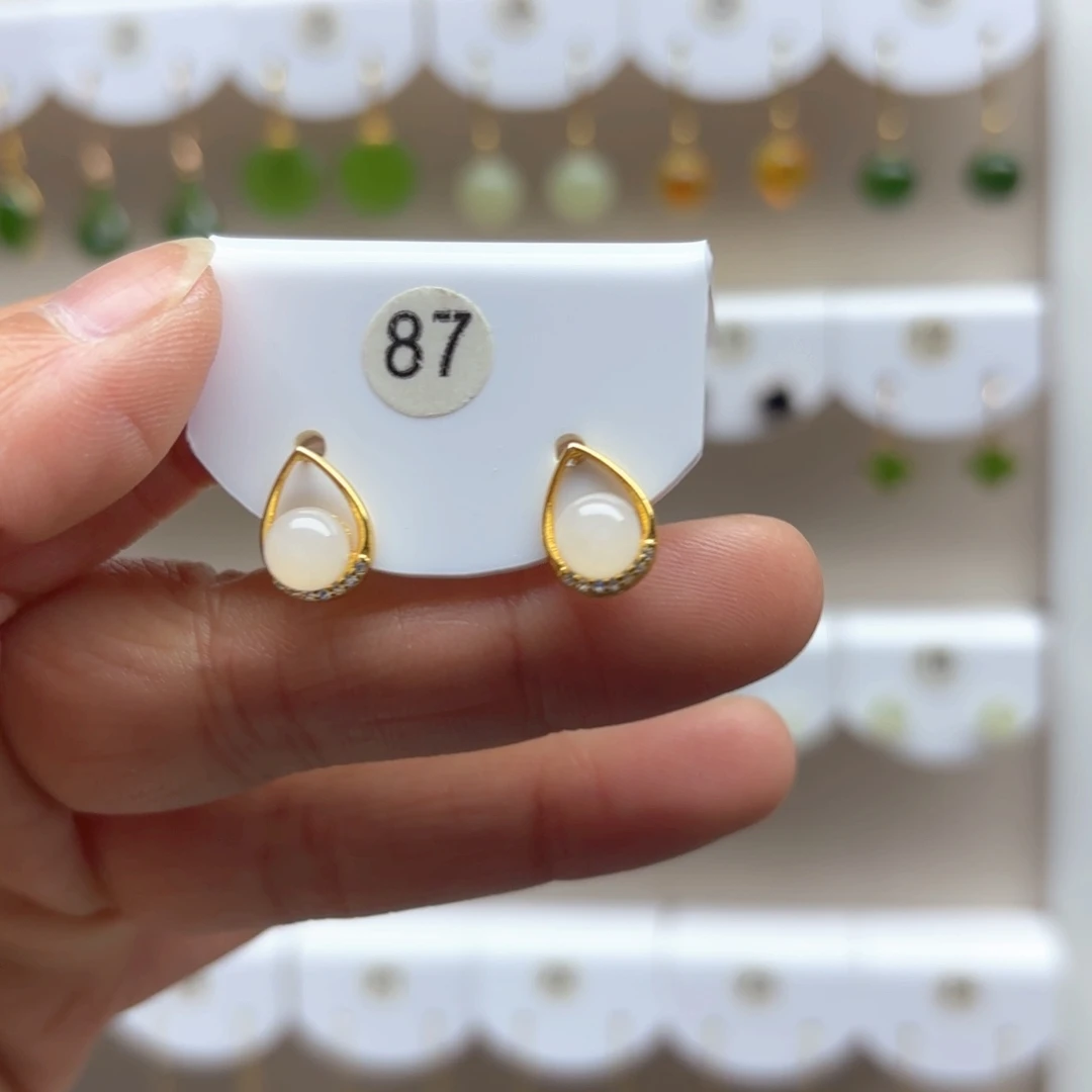 和田玉耳饰银S925镶嵌