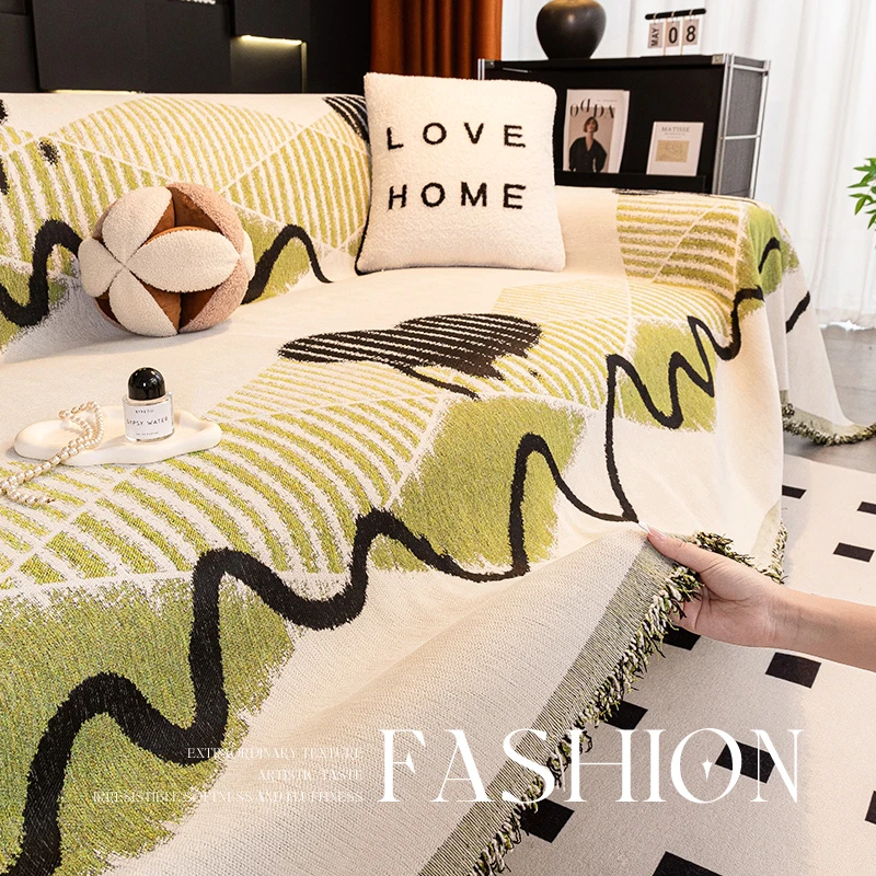 简约现代沙发巾雪尼尔沙发套罩防抓全盖沙发盖布防尘防滑四季通用