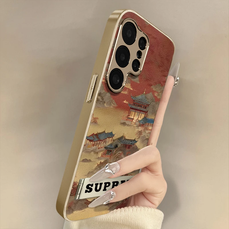 宫廷晚霞适用于三星galaxys25手机壳电镀皮纹网红同款数码配件ins