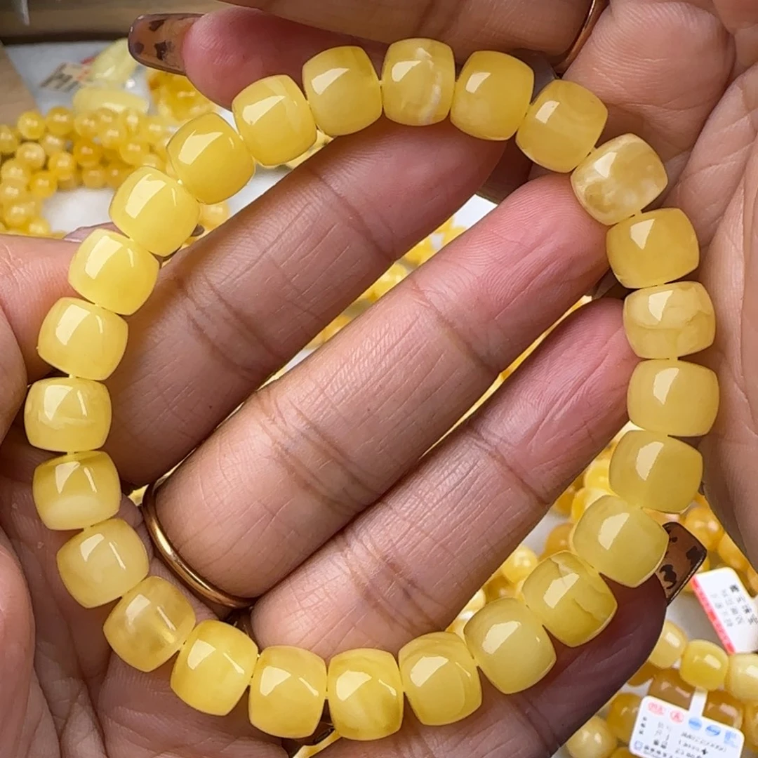 蜜蜡手链未镶嵌鸡油黄直切手串